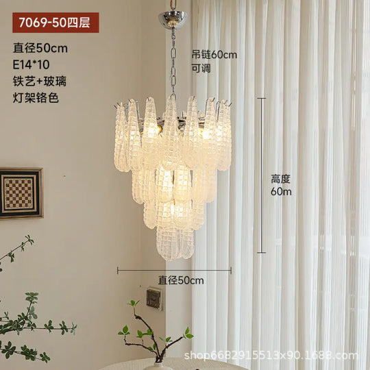Villa duplex building light luxury crystal glass chandelier empty staircase lamp American retro living room dining room