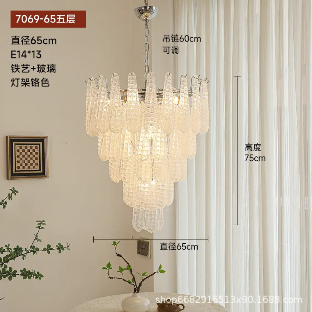 Villa duplex building light luxury crystal glass chandelier empty staircase lamp American retro living room dining room