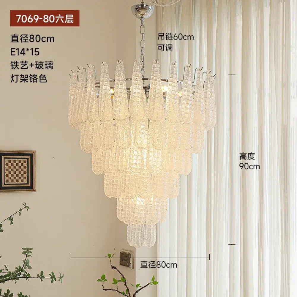 Villa duplex building light luxury crystal glass chandelier empty staircase lamp American retro living room dining room