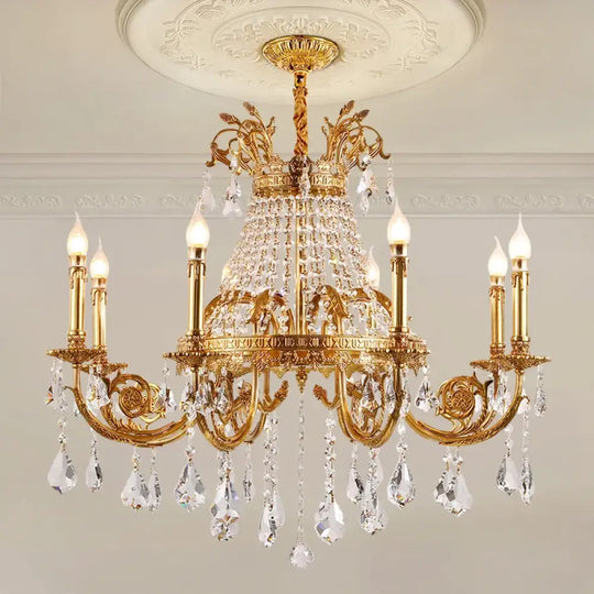 French Crystal Bronze Flush Mount Chandelier 10lights D96 H83cm / 3-color light Chandeliers