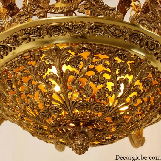 French Hand-Carved Copper Brass Chandelier Chandelier