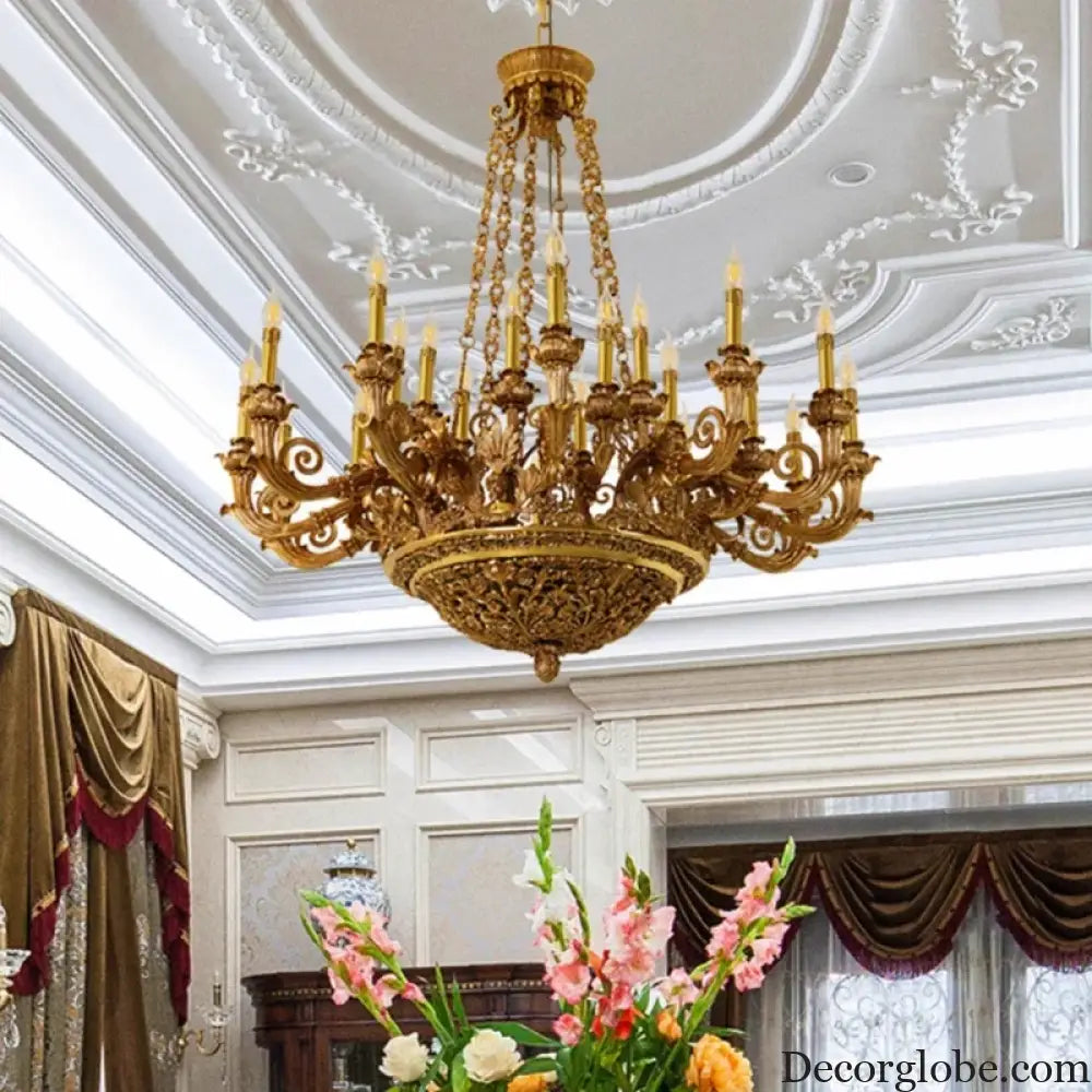 French Hand-Carved Copper Brass Chandelier Chandelier