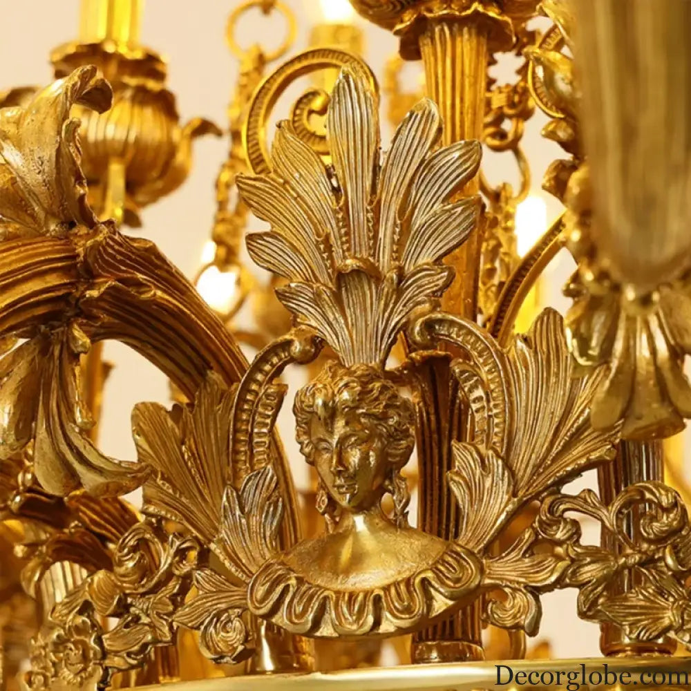 French Hand-Carved Copper Brass Chandelier Chandelier