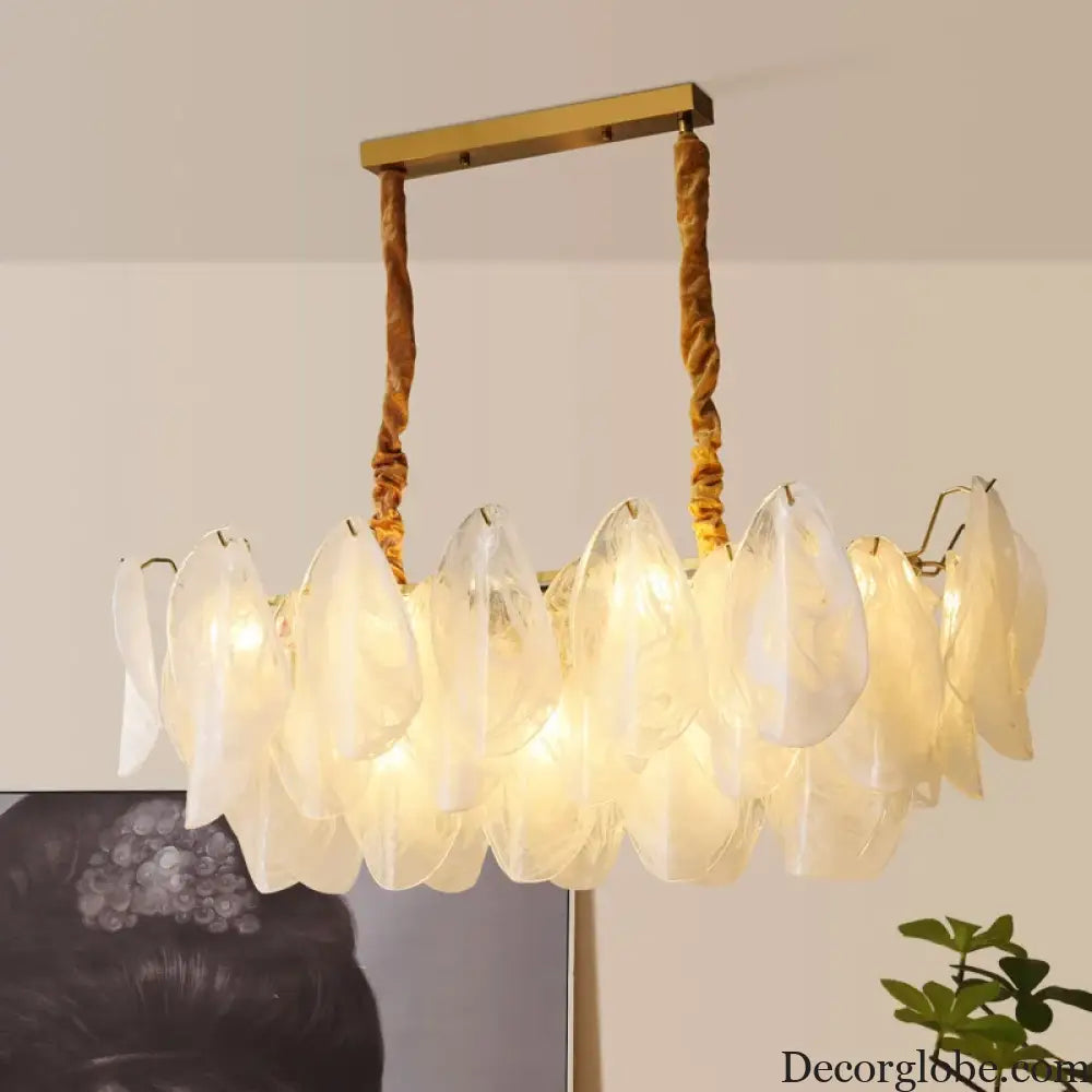 French Light and Luxury Restaurant Pendant Lamp - Postmodern Elegance with a Retro Glass Feather Design for Bedrooms and Dining Spaces - DecorGlobe