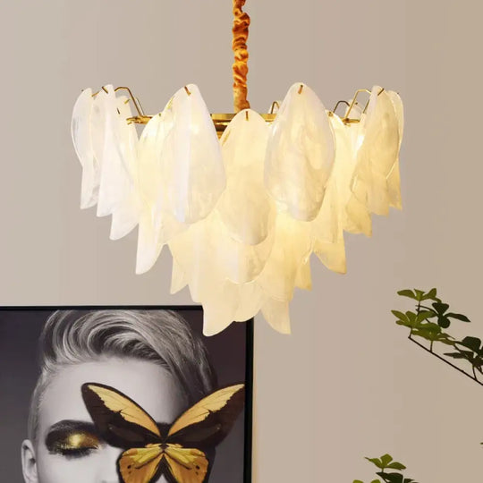 French Light and Luxury Restaurant Pendant Lamp - Postmodern Elegance with a Retro Glass Feather Design for Bedrooms and Dining Spaces - DecorGlobe