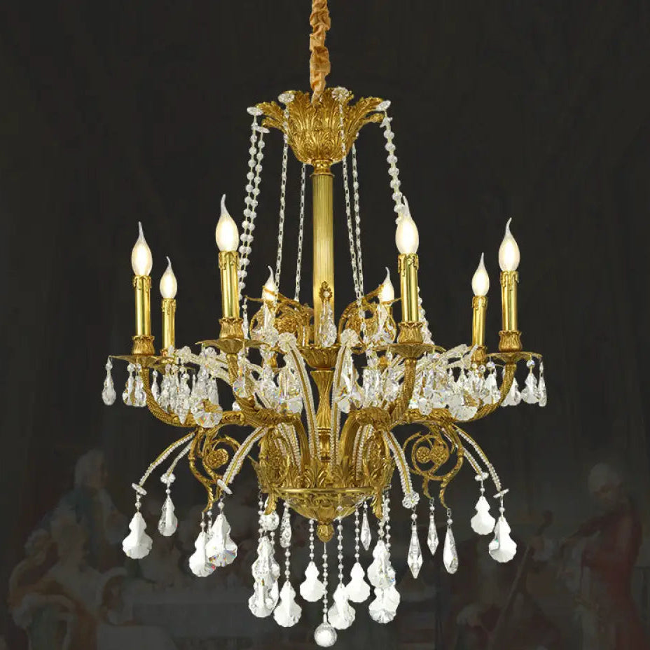 French Luxury Crystal Copper Chandelier for Villa Interiors 8 heads (diameter 80cm, height 100cm)