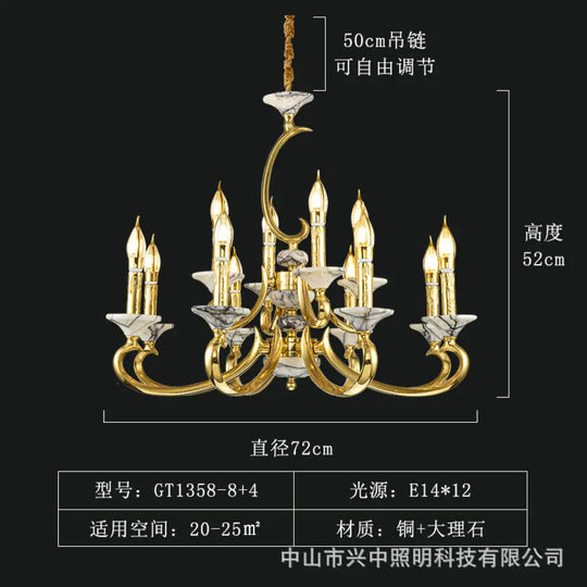 French Retro All-Copper Crystal Branch Chandelier 8 + 4 head chandelier (diameter 72cm, height 52cm) Chandelier