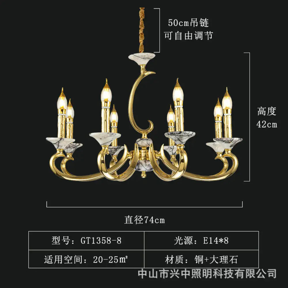 French Retro All-Copper Crystal Branch Chandelier 8-head chandelier (diameter 74cm, height 42cm) Chandelier