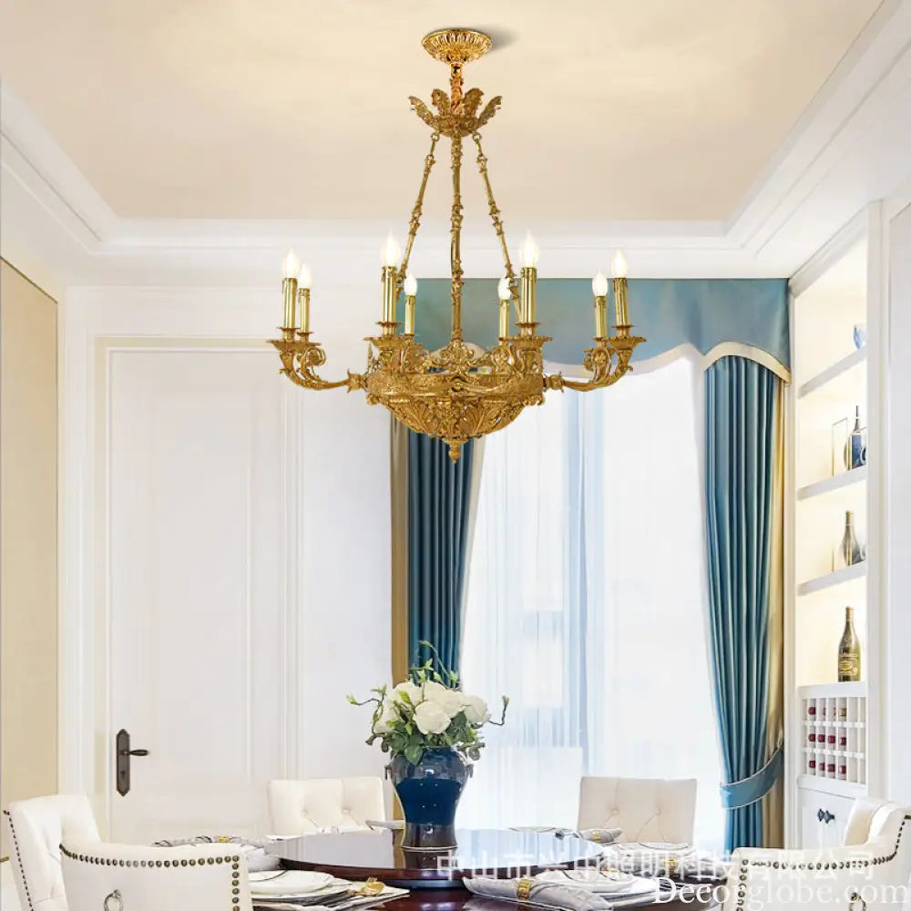 French Retro Crystal Copper Chandelier for Luxury Villas 8 heads (diameter 85cm, height 80cm)