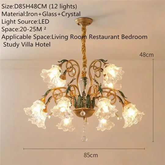 French Retro Crystal Pendant Light for Living Room and Restaurant C 12 Lights / Cool white Chandelier