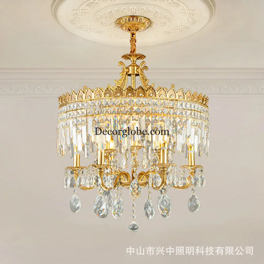 French Vintage All-Copper Crown Crystal Chandelier Chandelier