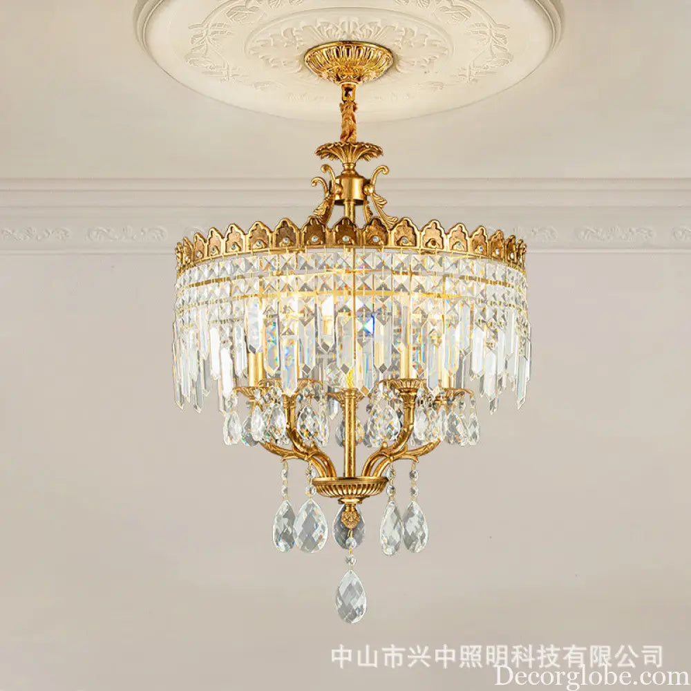 French Vintage All-Copper Crown Crystal Chandelier Chandelier