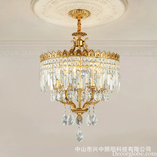 French Vintage All-Copper Crown Crystal Chandelier Chandelier