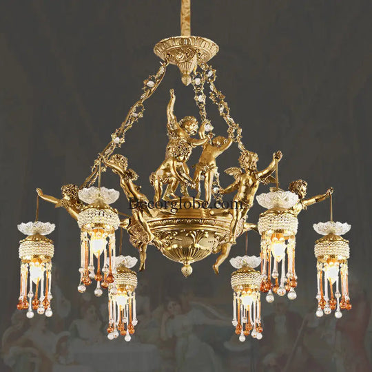 Living room chandelier all copper French restaurant bedroom lamp personalized creative European luxury villa study pure