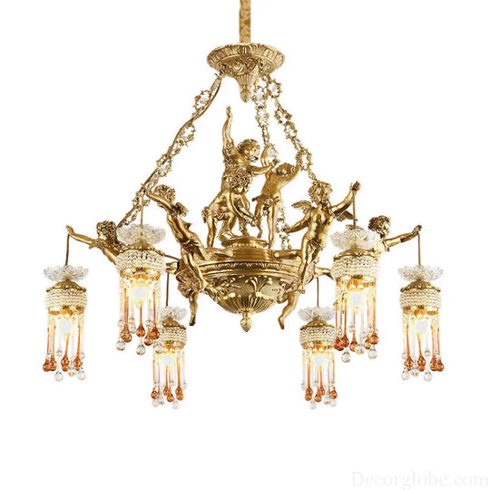 Living room chandelier all copper French restaurant bedroom lamp personalized creative European luxury villa study pure