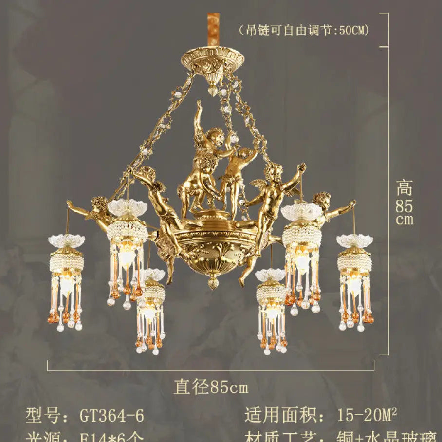 Living room chandelier all copper French restaurant bedroom lamp personalized creative European luxury villa study pure