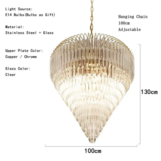 Gianna Italian Crystal Glass Pendant Chandelier – Classic Hanging Light for Staircase & High Ceilings 100cm / Chrome