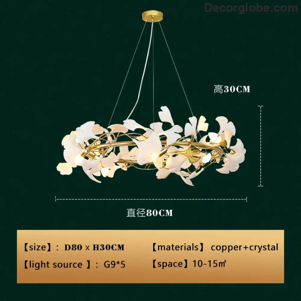 New gold chandelier white ceramic leaf lamp indoor home living room decorative lamp French luxury staircase ceiling lamp - DecorGlobe