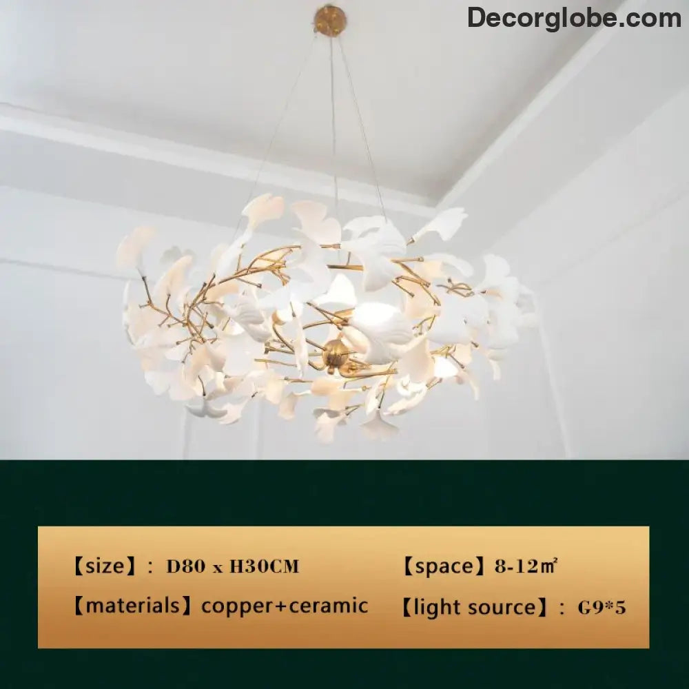 New gold chandelier white ceramic leaf lamp indoor home living room decorative lamp French luxury staircase ceiling lamp - DecorGlobe