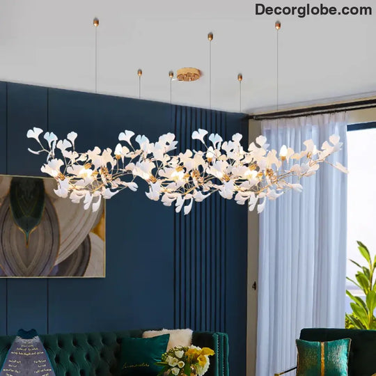New gold chandelier white ceramic leaf lamp indoor home living room decorative lamp French luxury staircase ceiling lamp - DecorGlobe