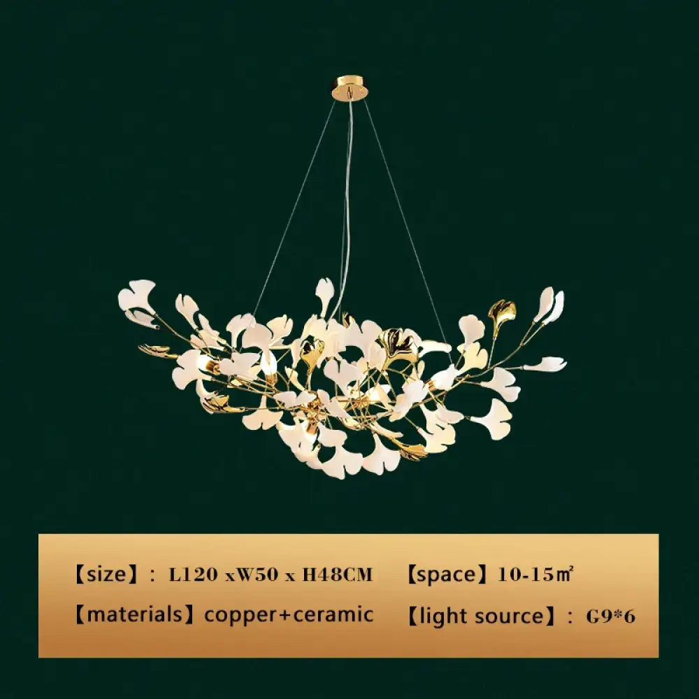 New gold chandelier white ceramic leaf lamp indoor home living room decorative lamp French luxury staircase ceiling lamp - DecorGlobe