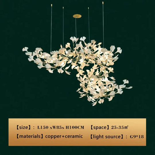 New gold chandelier white ceramic leaf lamp indoor home living room decorative lamp French luxury staircase ceiling lamp - DecorGlobe