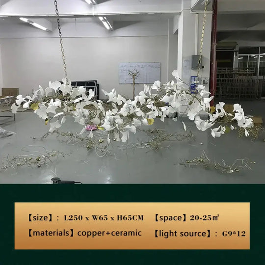 New gold chandelier white ceramic leaf lamp indoor home living room decorative lamp French luxury staircase ceiling lamp - DecorGlobe