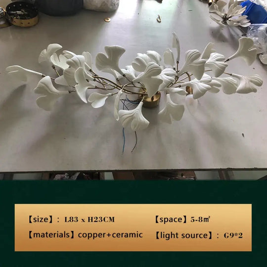 New gold chandelier white ceramic leaf lamp indoor home living room decorative lamp French luxury staircase ceiling lamp - DecorGlobe