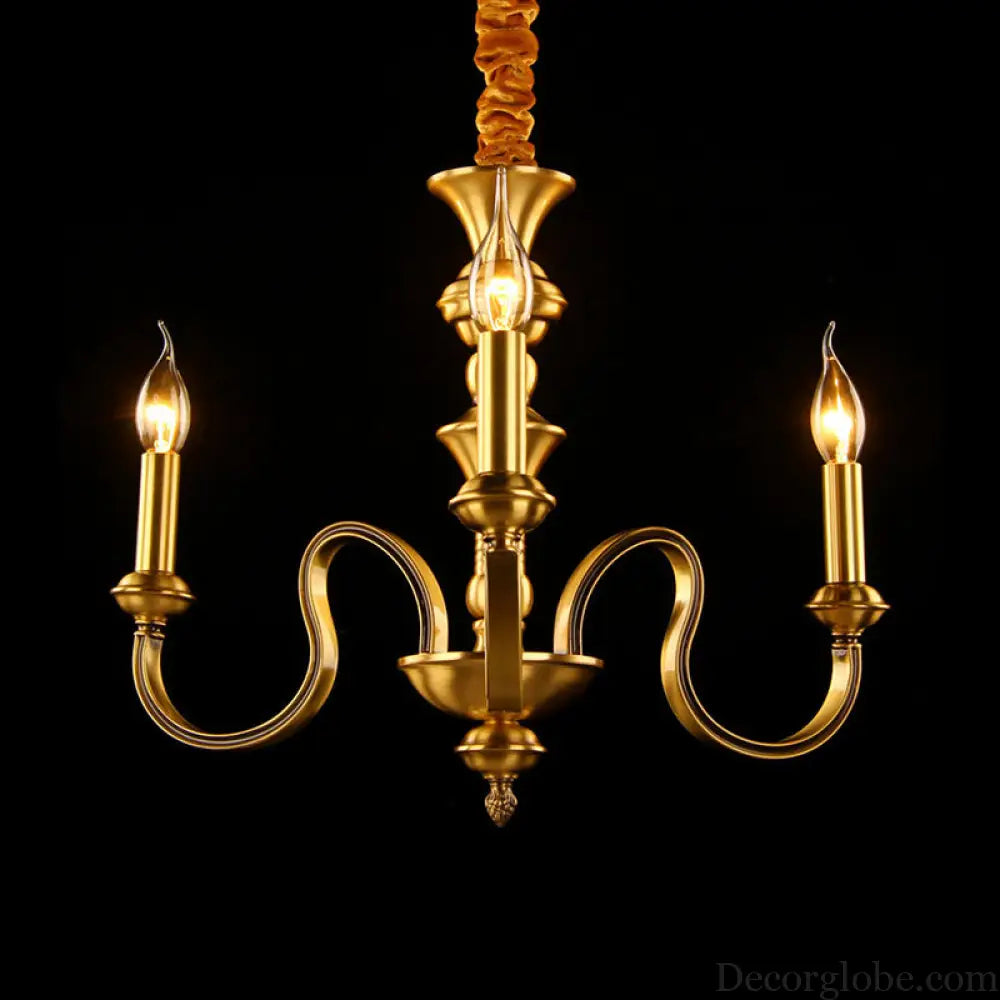 Gold Colonial Candle Ceiling Pendant Light with 3/5/6 Metal Heads - Elegant Living Room Chandelier Lamp