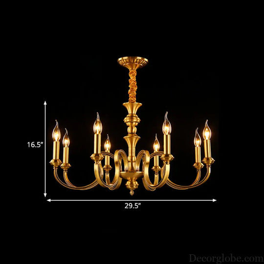 Gold Colonial Candle Ceiling Pendant Light with 3/5/6 Metal Heads - Elegant Living Room Chandelier Lamp