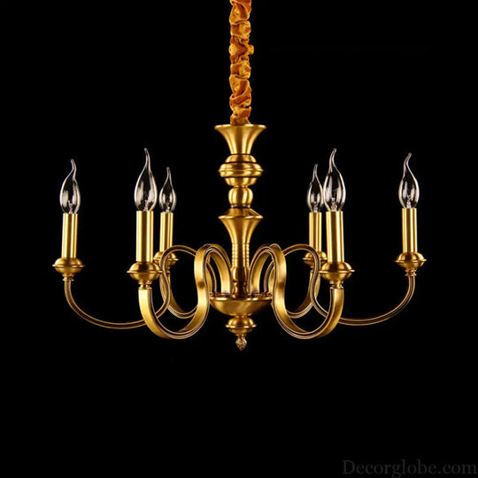 Gold Colonial Candle Ceiling Pendant Light with 3/5/6 Metal Heads - Elegant Living Room Chandelier Lamp