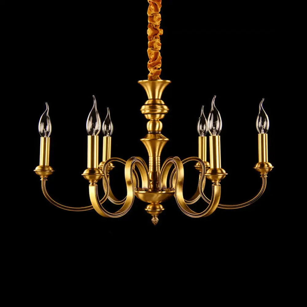 Gold Colonial Candle Ceiling Pendant Light with 3/5/6 Metal Heads - Elegant Living Room Chandelier Lamp 6 / Gold