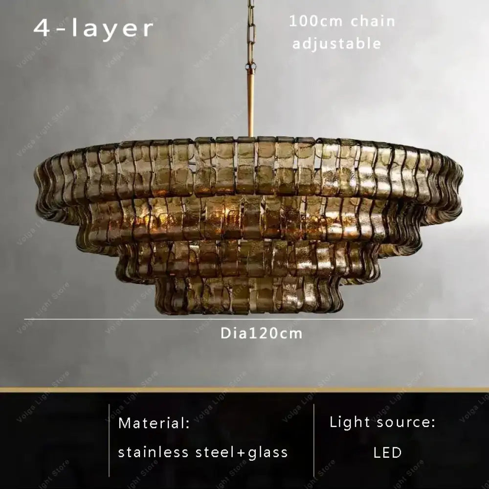 Gray Glass Round Ceiling Chandelier 120cm 4-layers / dimmable Chandelier