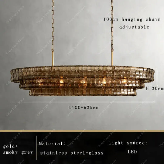 Gray Glass Round Ceiling Chandelier L100cm / Natural light Chandelier