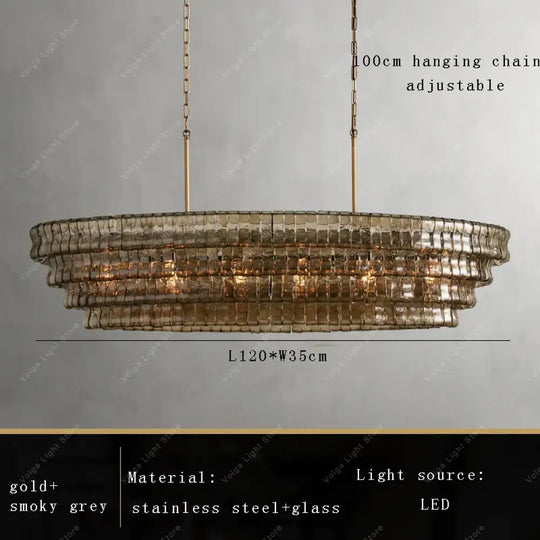 Gray Glass Round Ceiling Chandelier L120cm / Natural light Chandelier
