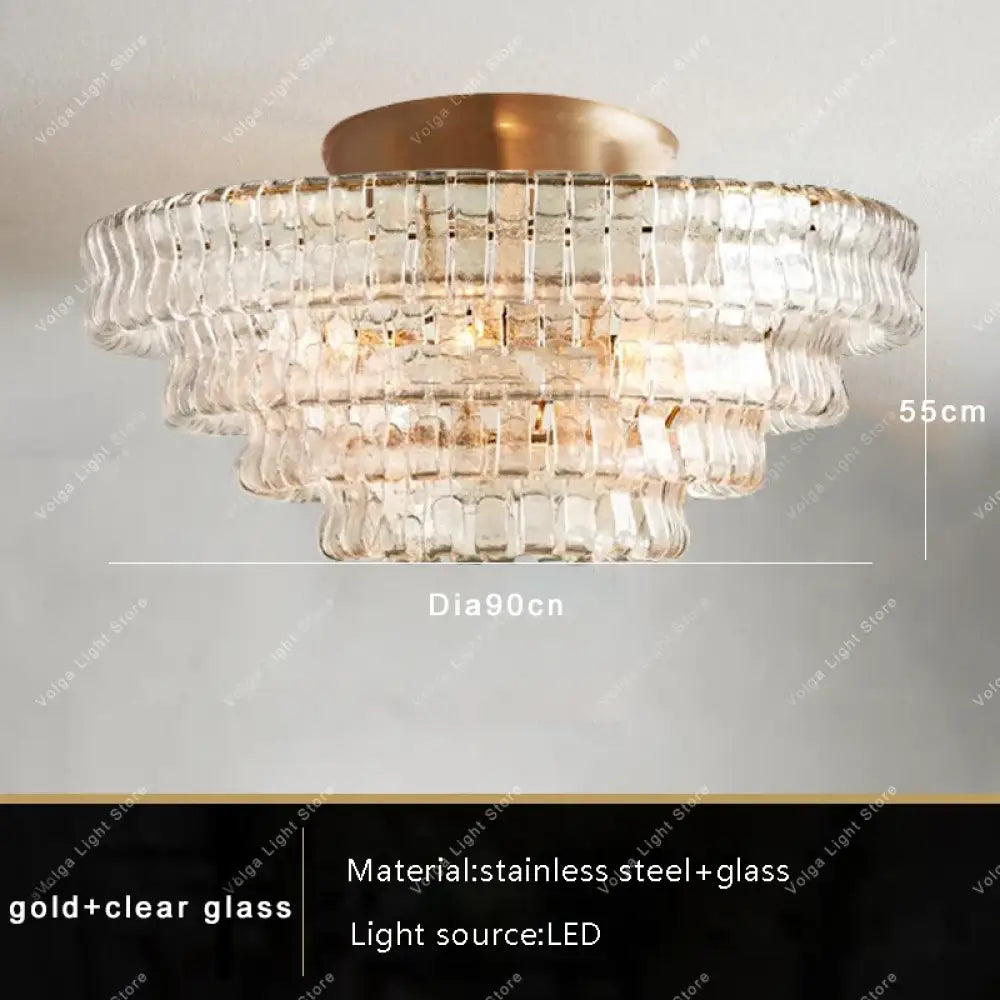 Gray Glass Round Ceiling Chandelier ceiling lamp 90cm A / Warm light Chandelier