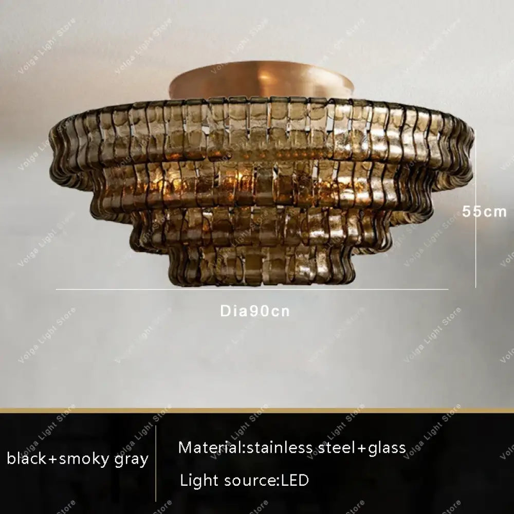 Gray Glass Round Ceiling Chandelier ceiling lamp 90cm B / Natural light Chandelier