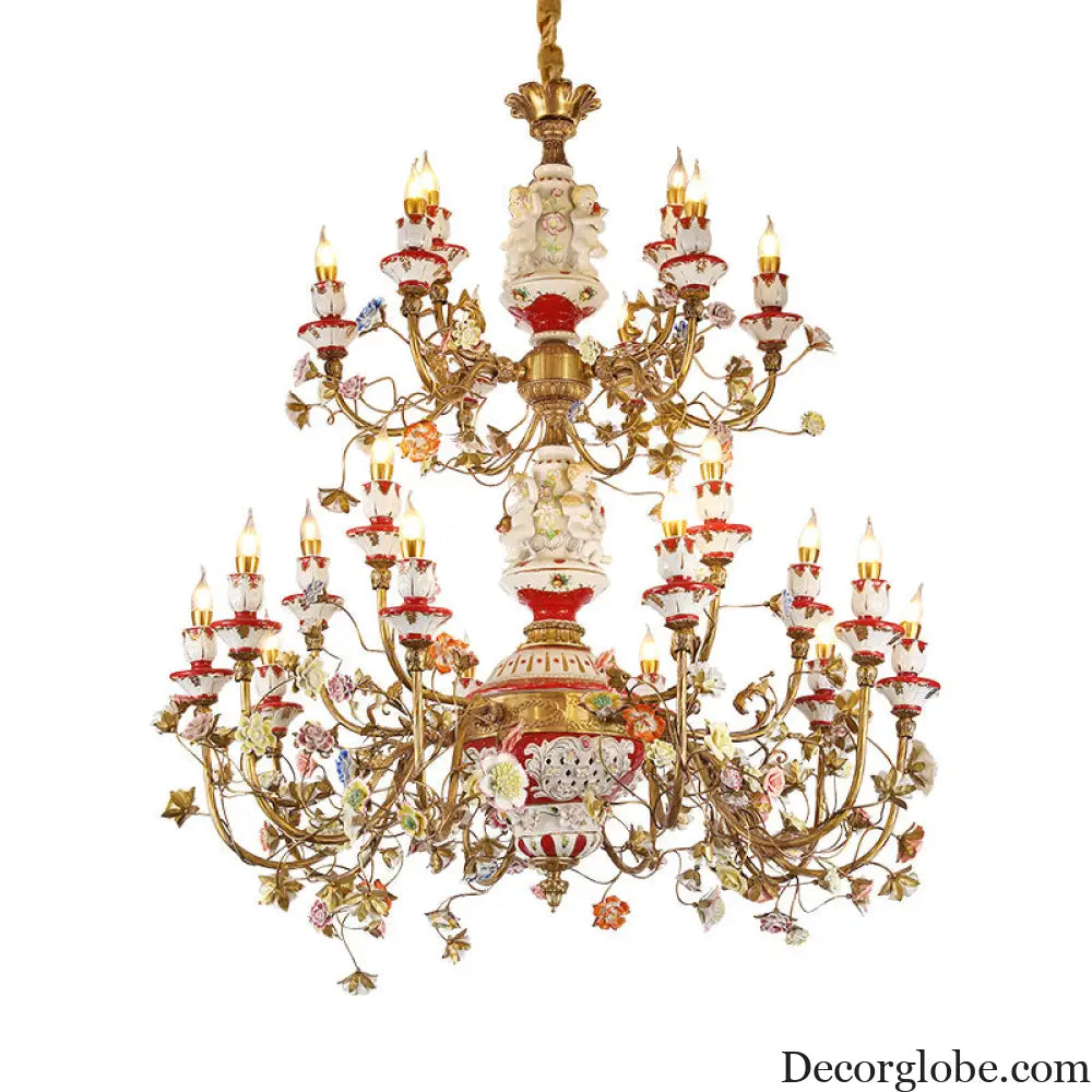 French duplex building copper chandelier European living room lamp luxury atmosphere ceramic villa empty large