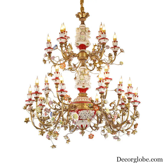 French duplex building copper chandelier European living room lamp luxury atmosphere ceramic villa empty large