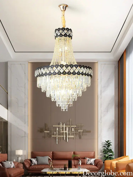 Duplex Building Crystal Chandelier - Post-Modern Light Luxury Elegance for Spiral Staircases, Halls, Villas, and Living Rooms with Suspended Gloss Lighting - DecorGlobe