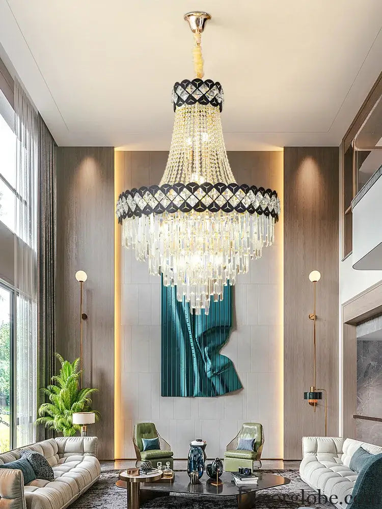 Duplex Building Crystal Chandelier - Post-Modern Light Luxury Elegance for Spiral Staircases, Halls, Villas, and Living Rooms with Suspended Gloss Lighting - DecorGlobe