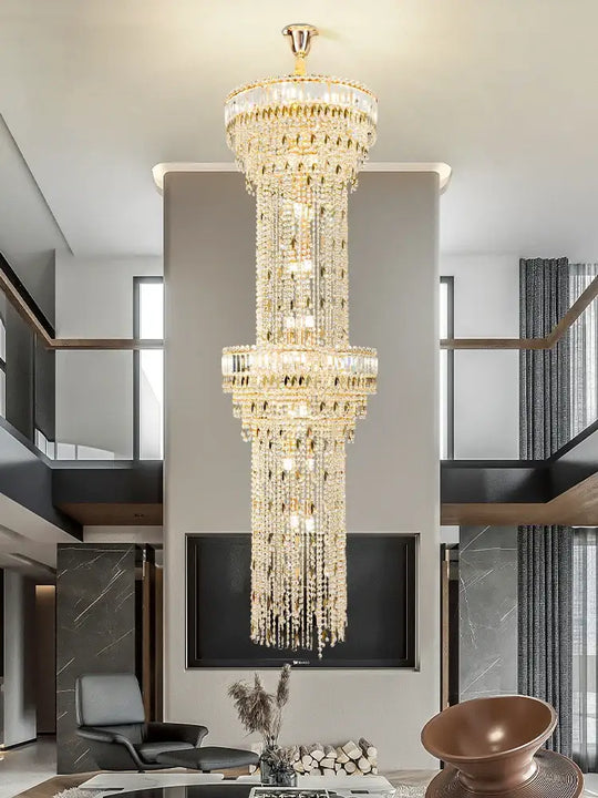 Hollow Spiral Crystal Long Chandelier for Staircase and Living Room Chandelier