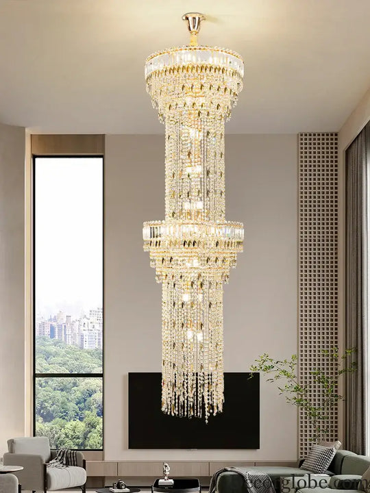 Hollow Spiral Crystal Long Chandelier for Staircase and Living Room Chandelier