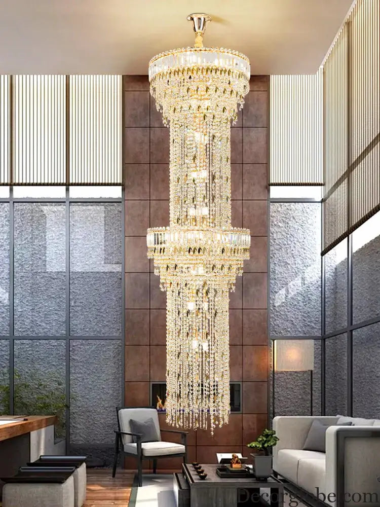 Hollow Spiral Crystal Long Chandelier for Staircase and Living Room Chandelier