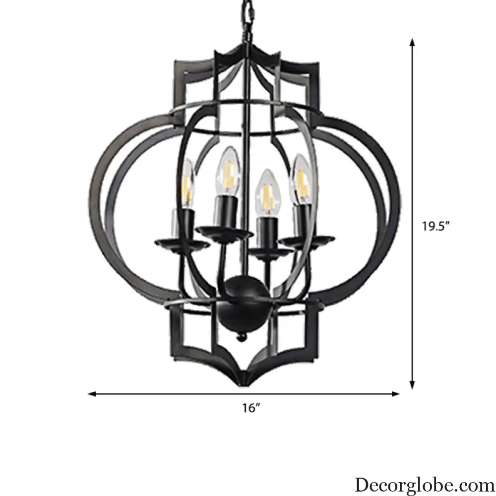 Industrial Black Chandelier Pendant Light with Metal Candle Shade - 4-Bulb Ceiling Lamp for Dining Room Black
