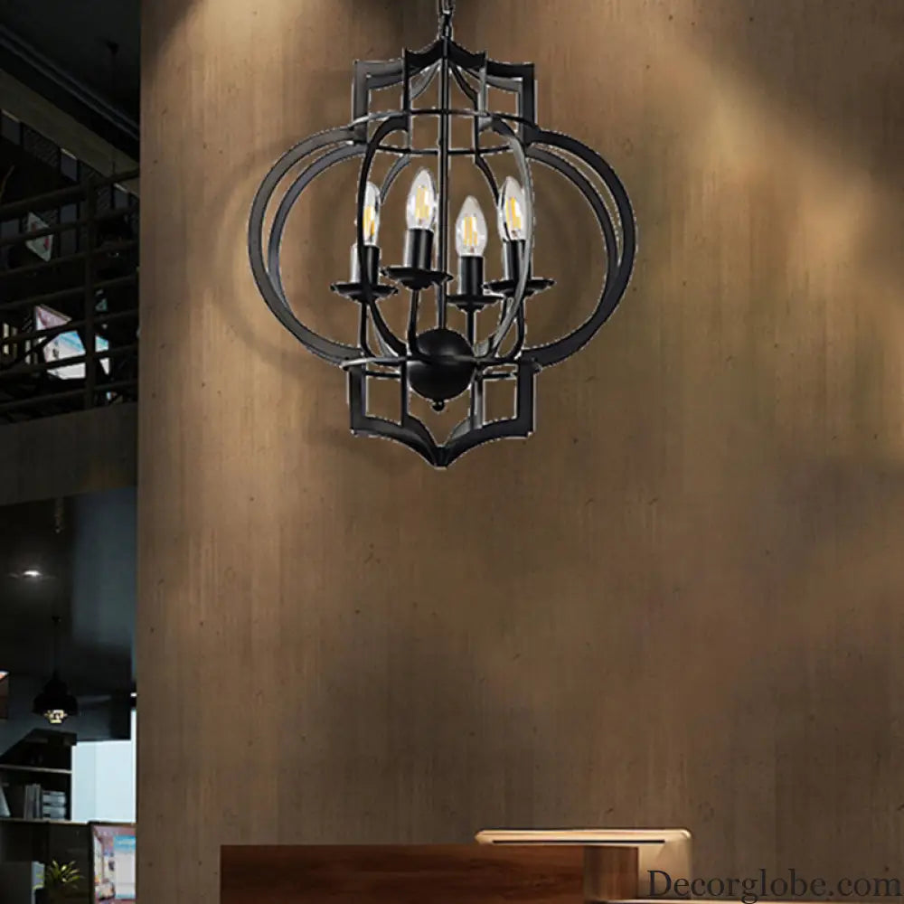Industrial Black Chandelier Pendant Light with Metal Candle Shade - 4-Bulb Ceiling Lamp for Dining Room Black