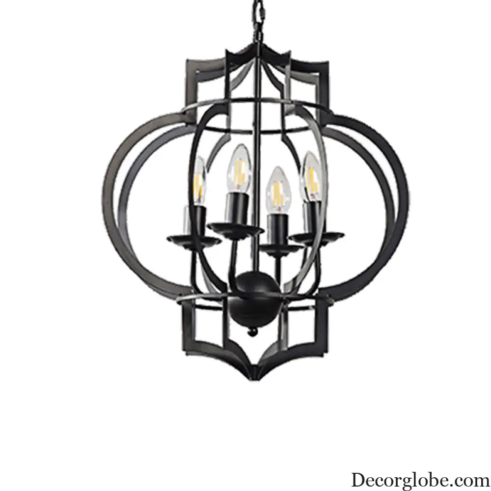 Industrial Black Chandelier Pendant Light with Metal Candle Shade - 4-Bulb Ceiling Lamp for Dining Room Black