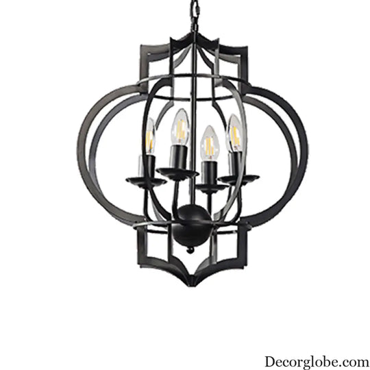 Industrial Black Chandelier Pendant Light with Metal Candle Shade - 4-Bulb Ceiling Lamp for Dining Room Black