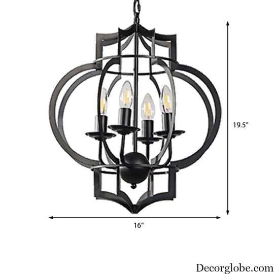 Industrial Black Chandelier Pendant Light with Metal Candle Shade - 4-Bulb Ceiling Lamp for Dining Room Black