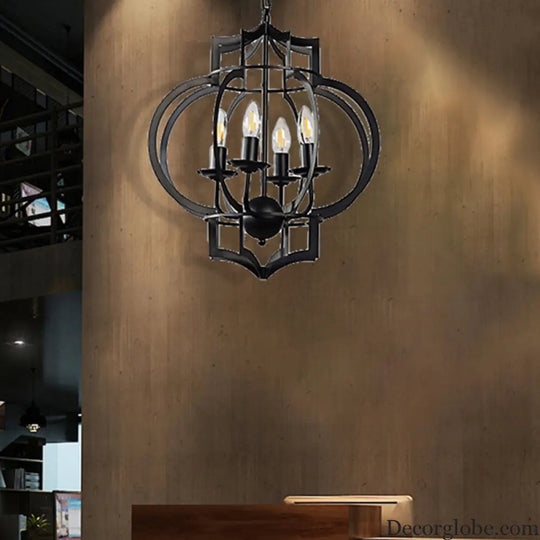 Industrial Black Chandelier Pendant Light with Metal Candle Shade - 4-Bulb Ceiling Lamp for Dining Room Black